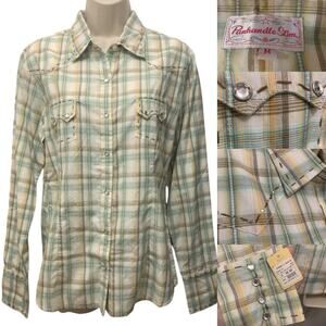 Panhandle Slim Y2K Western Shirt Womens M Plaid Rhinestone Snap NWT